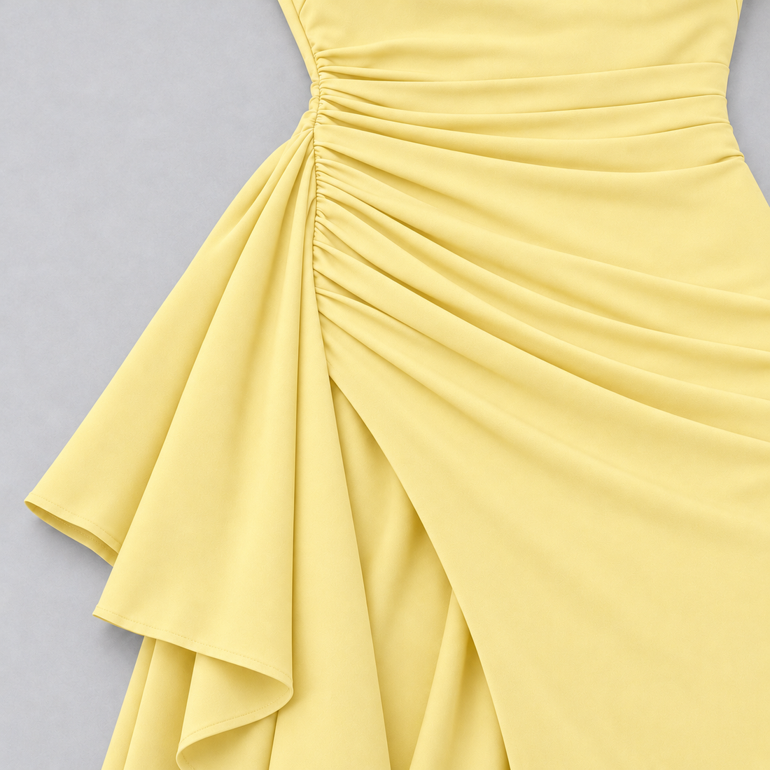 Montarello Women's Square-Neck Ruched Maxi Dress with Side Split – yellow detail