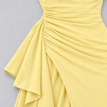 Montarello Women's Square-Neck Ruched Maxi Dress with Side Split – yellow detail