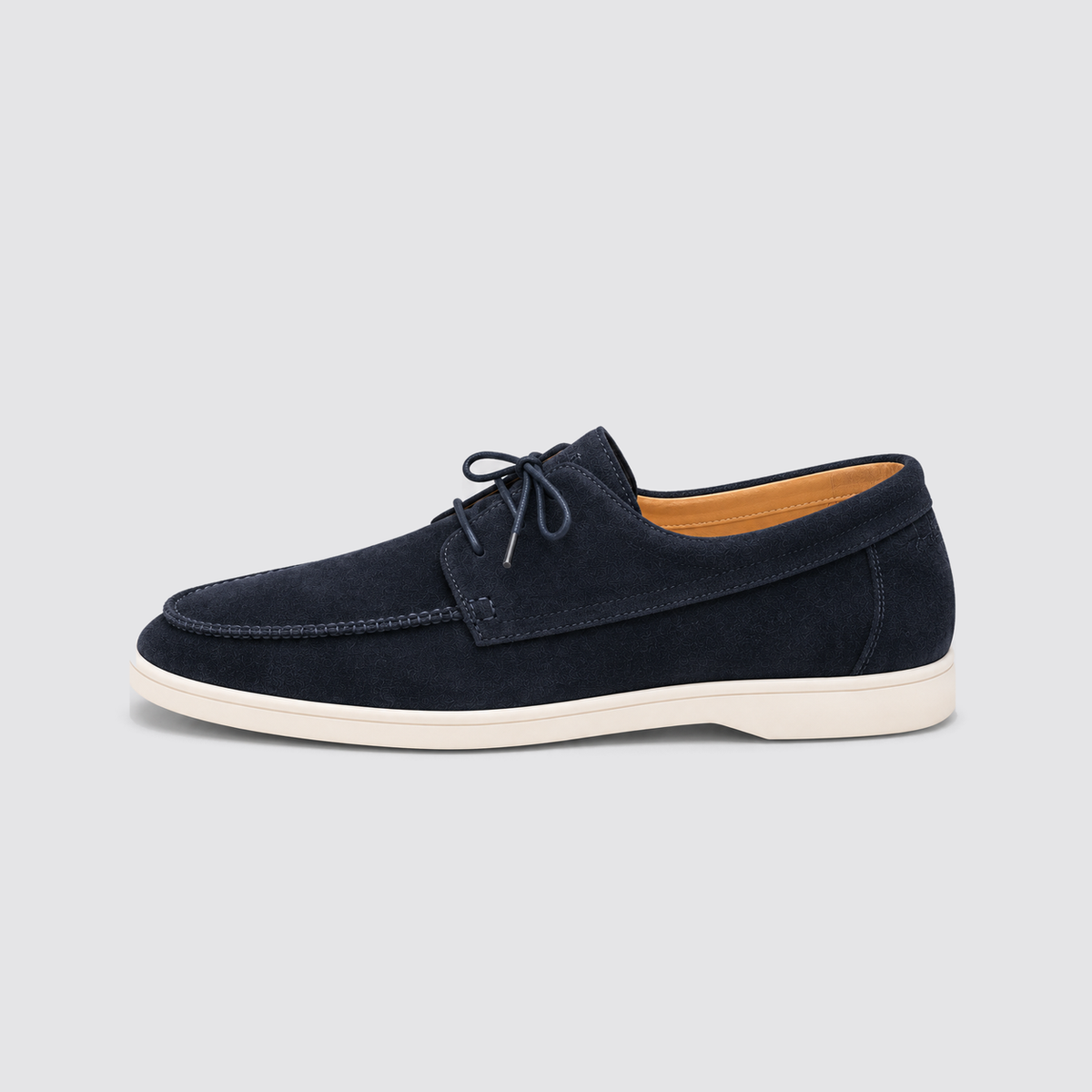 Navy moccasin lace-up side profile