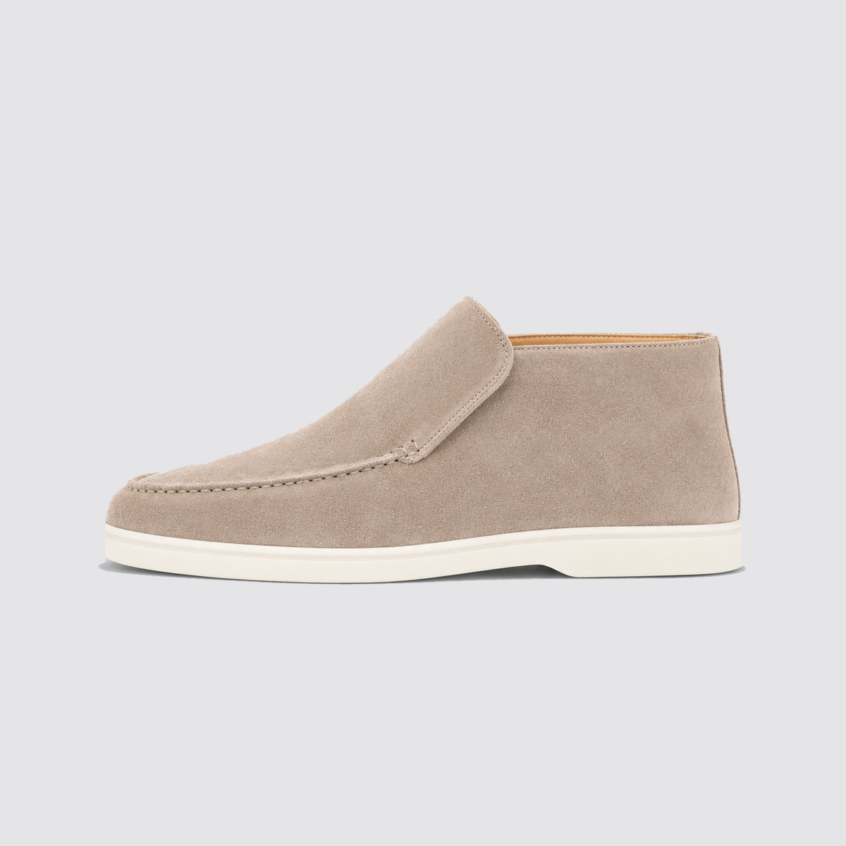 Beige suede ankle boot side profile