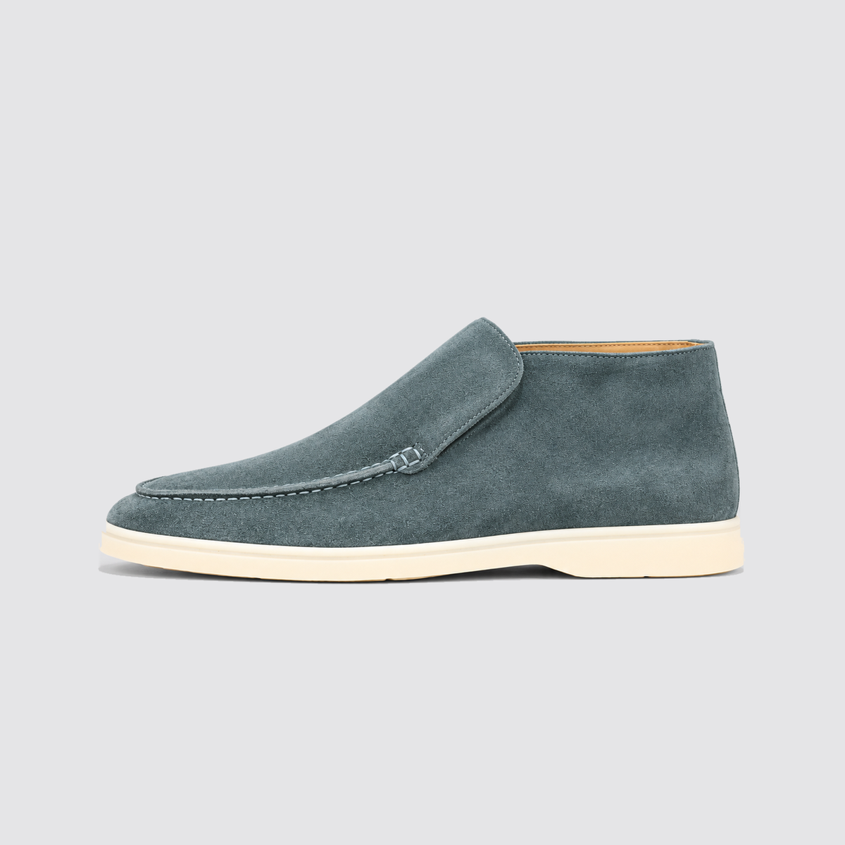 Blue Grey suede ankle boot side profile