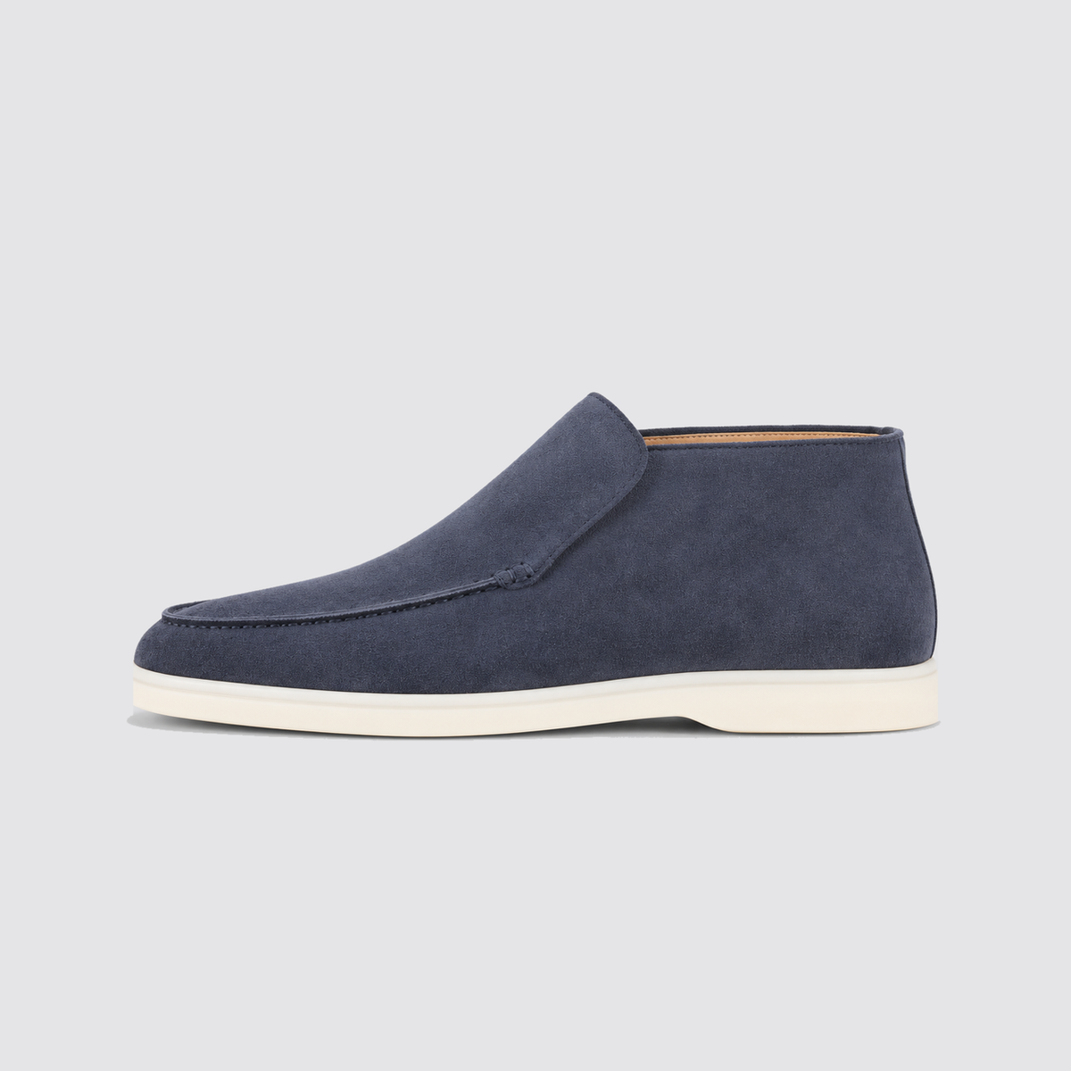 Navy suede ankle boot side profile