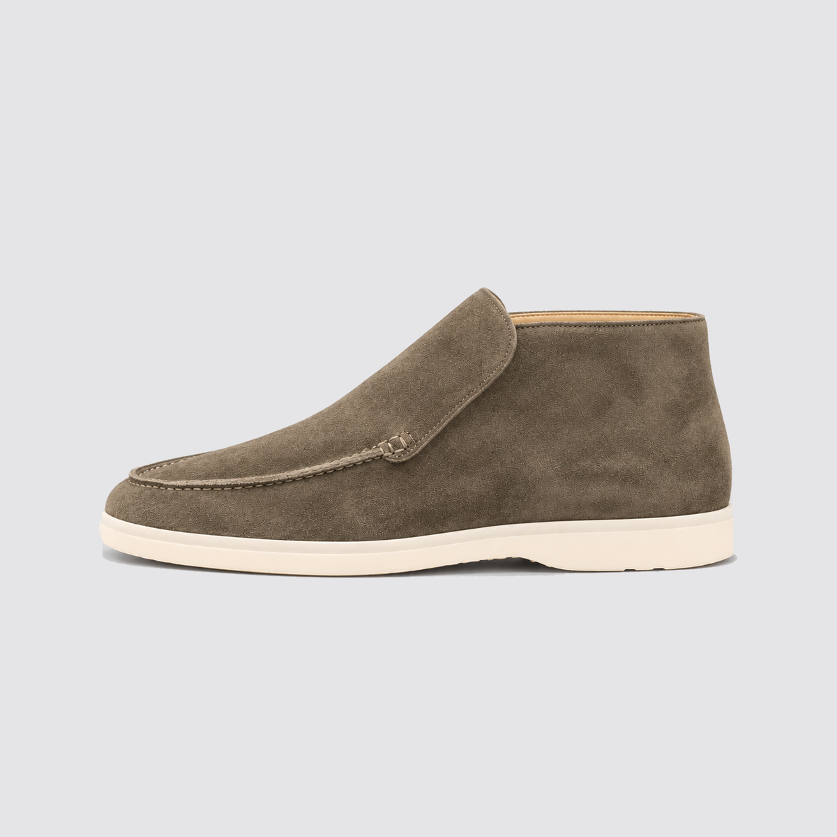 Olive Green suede ankle boot side profile
