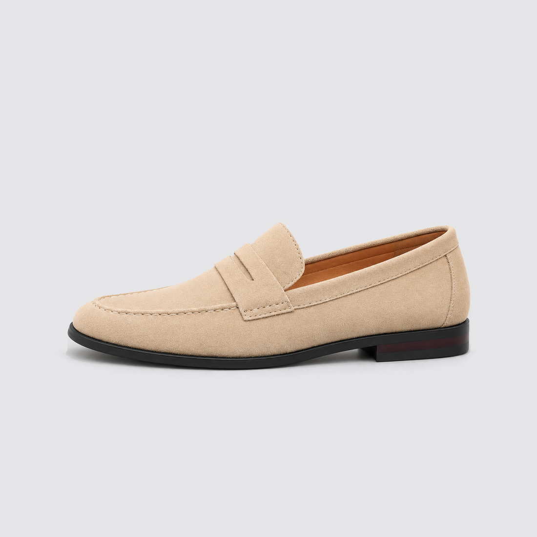 Beige suede penny loafer side profile