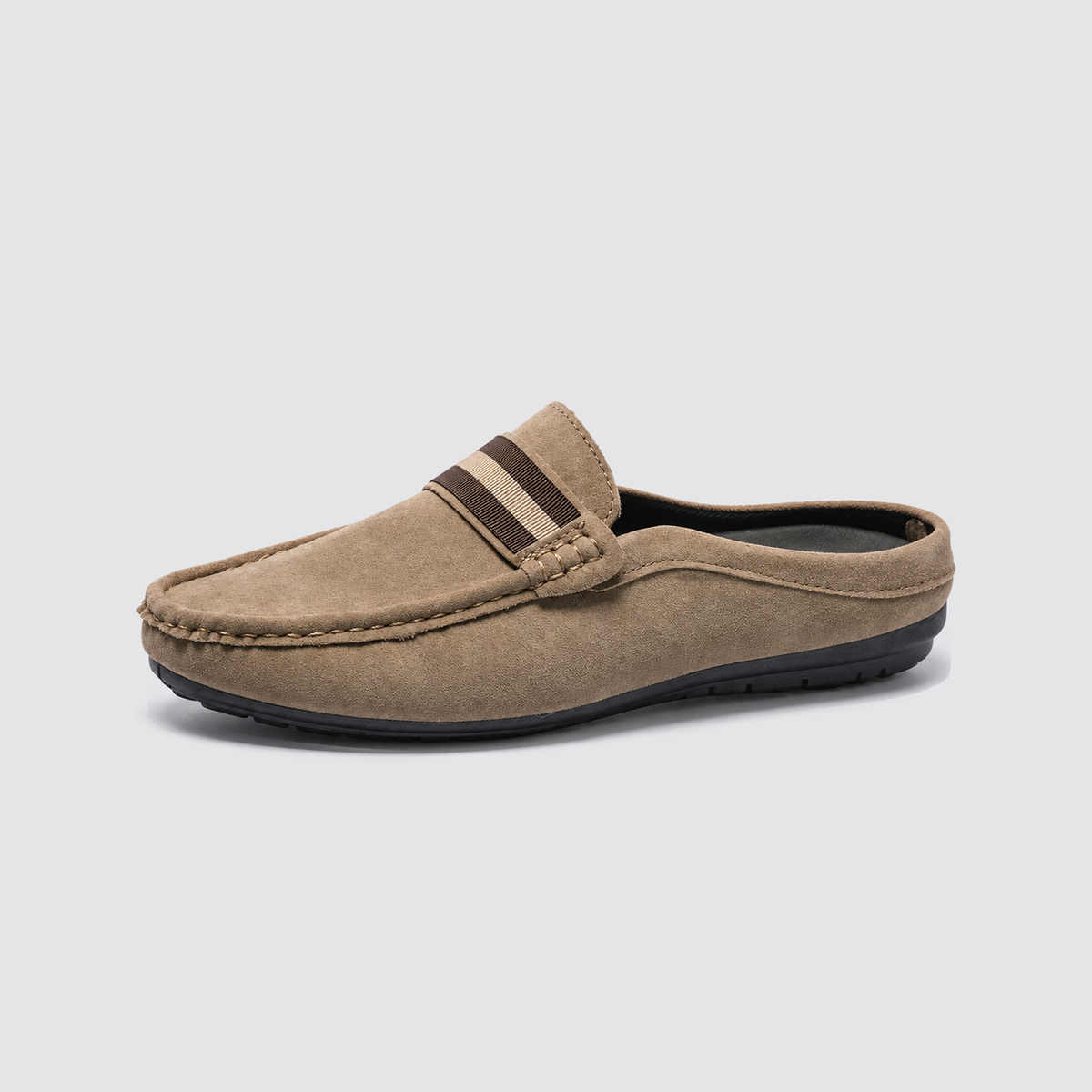 Taupe slip-on mule side profile
