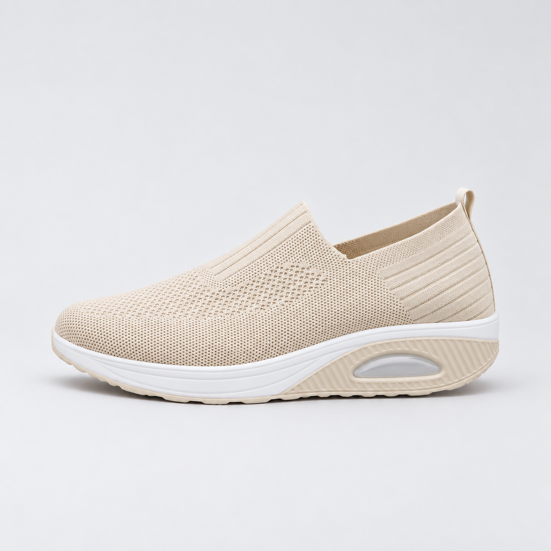 Montarello Women's Slip-On Trainers with Knitted Upper — Beige — side view