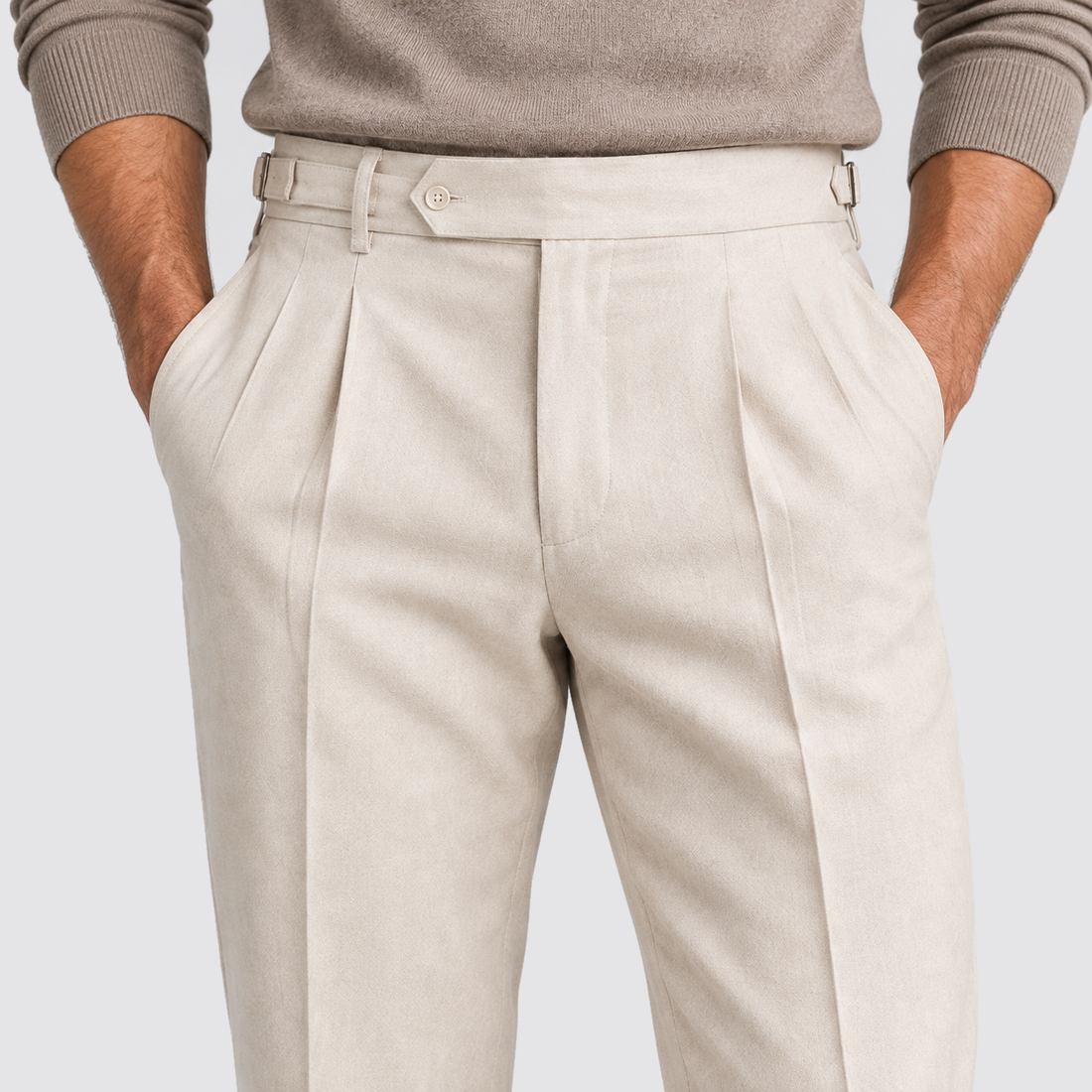 Montarello Tailored Fit Trousers – taille-detail-beige