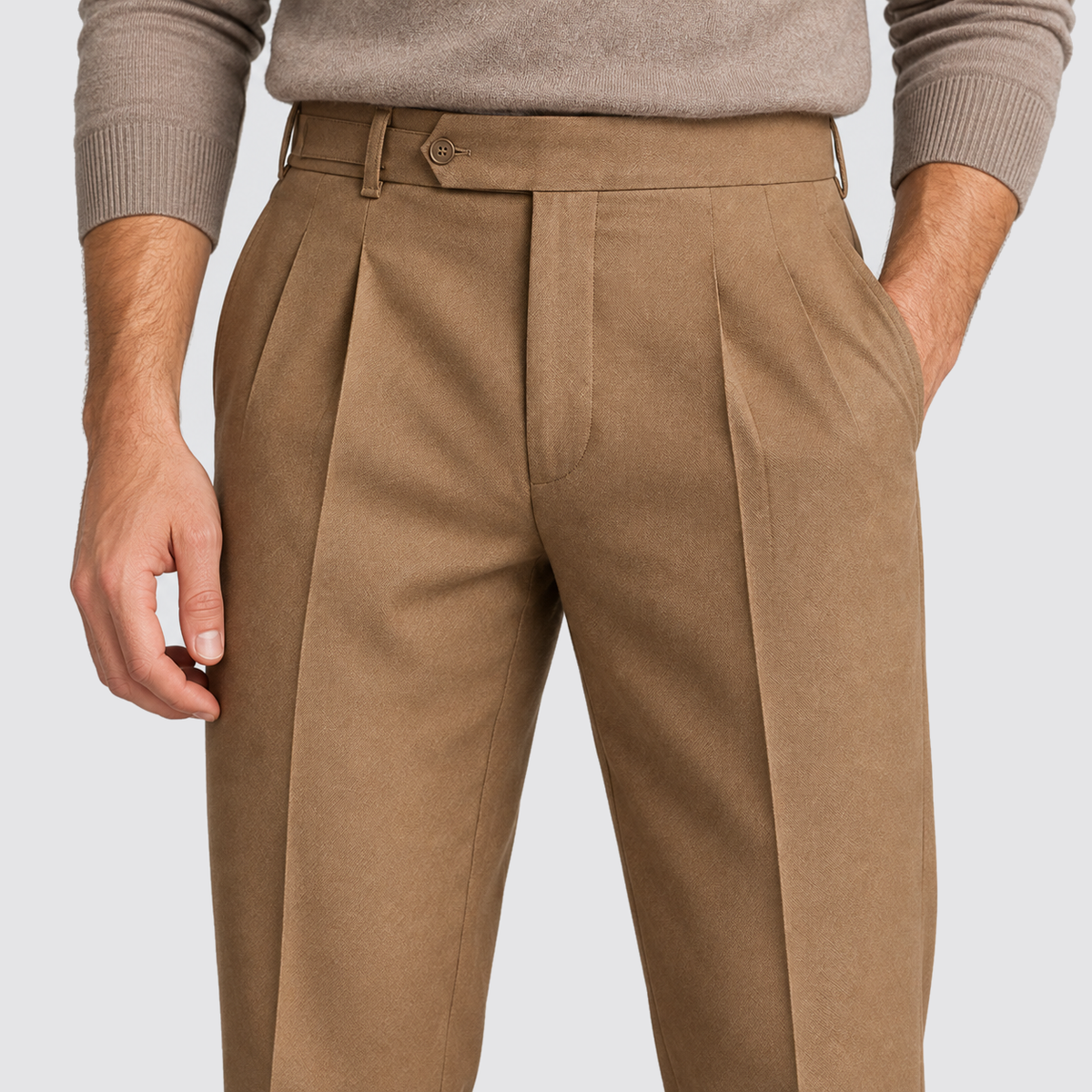 Montarello Tailored Fit Trousers – taille-detail-brown