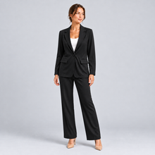 Montarello women's blazer and trouser suit set — black front studio view