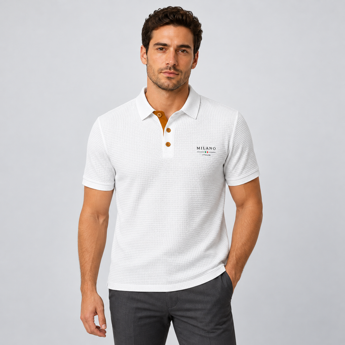 Montarello Men's Textured Short-Sleeve Polo Shirt – White – front