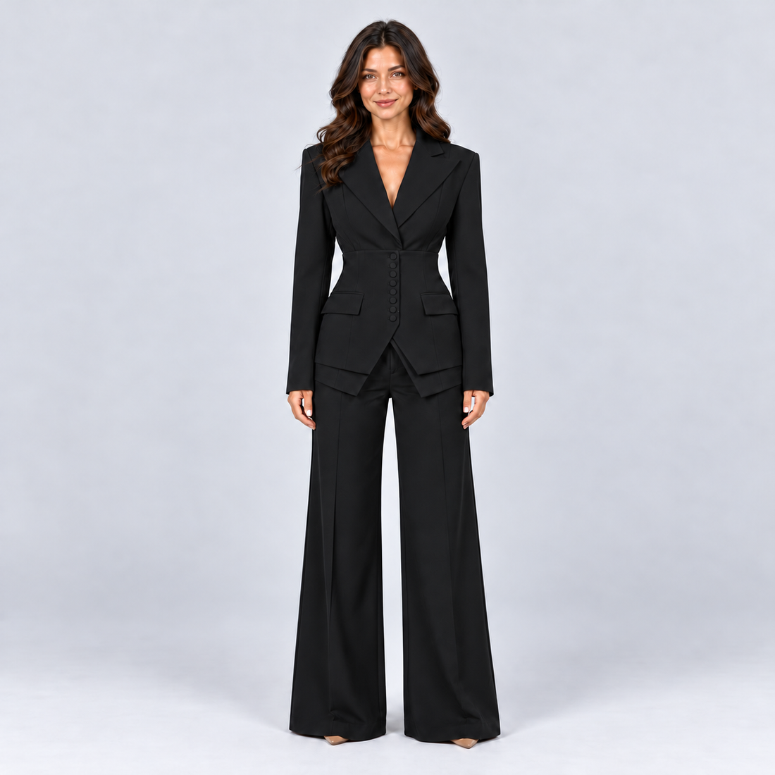 Montarello Women's Tailored Three-Piece Suit - black front view