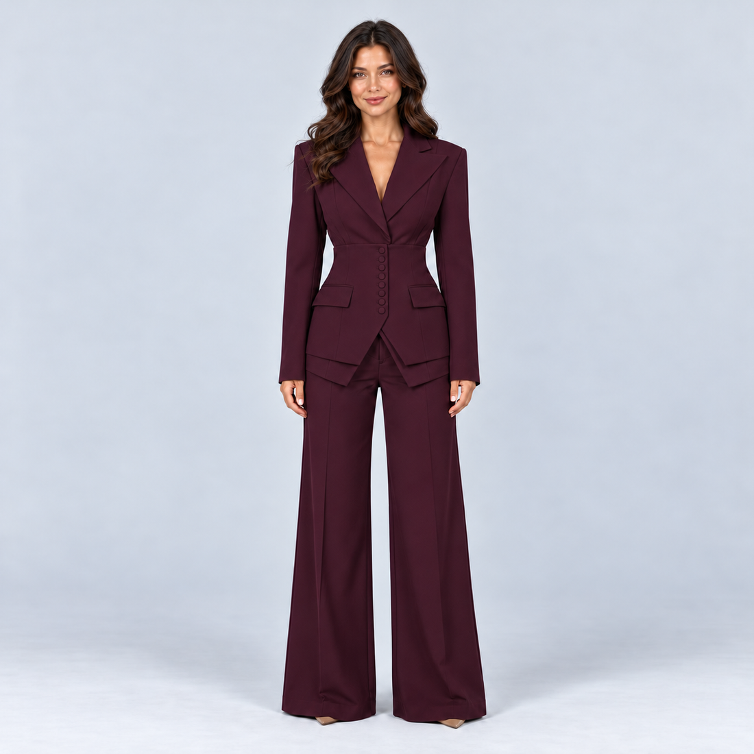 Montarello Women's Tailored Three-Piece Suit - burgundy front view