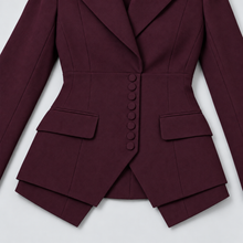 Montarello Women's Tailored Three-Piece Suit – Burgundy button and pocket detail