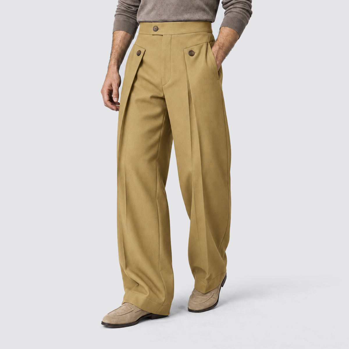 Montarello wide leg trousers - Khaki - ontspannen driekwart