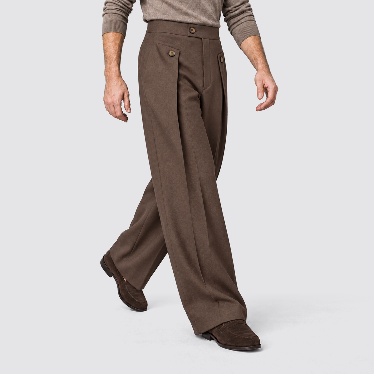 Montarello wide leg trousers - Brown - lopend driekwart