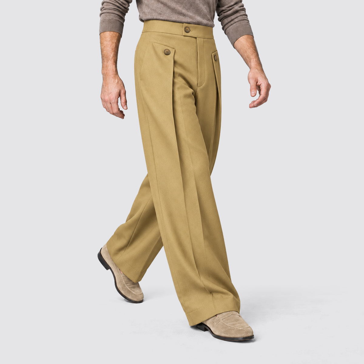 Montarello wide leg trousers - Khaki - lopend driekwart