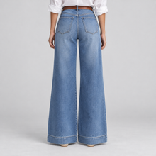 Montarello women's high waist wide leg jeans - corrected blue wash, back view