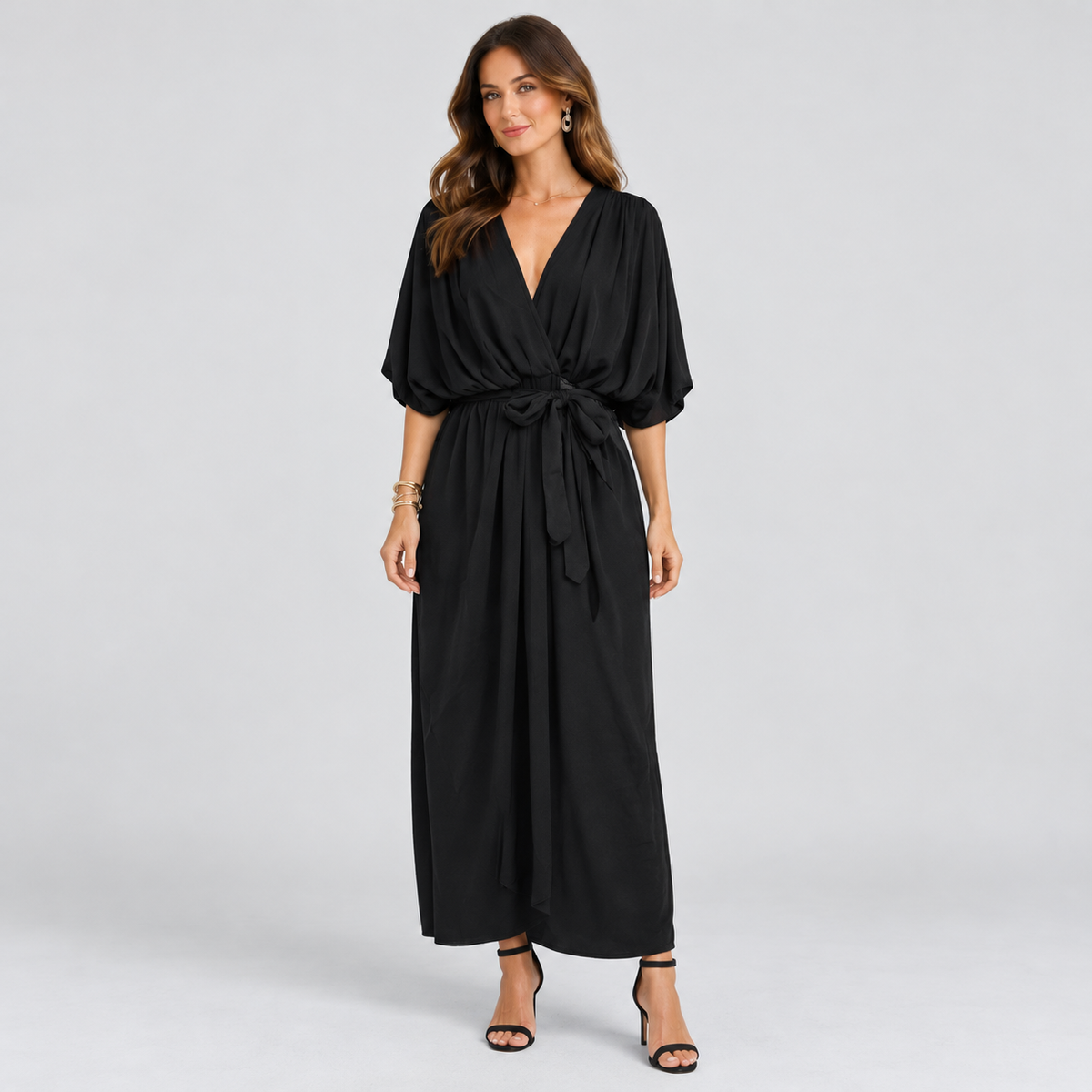 Montarello wrap midi dress – Black – corrected studio photograph
