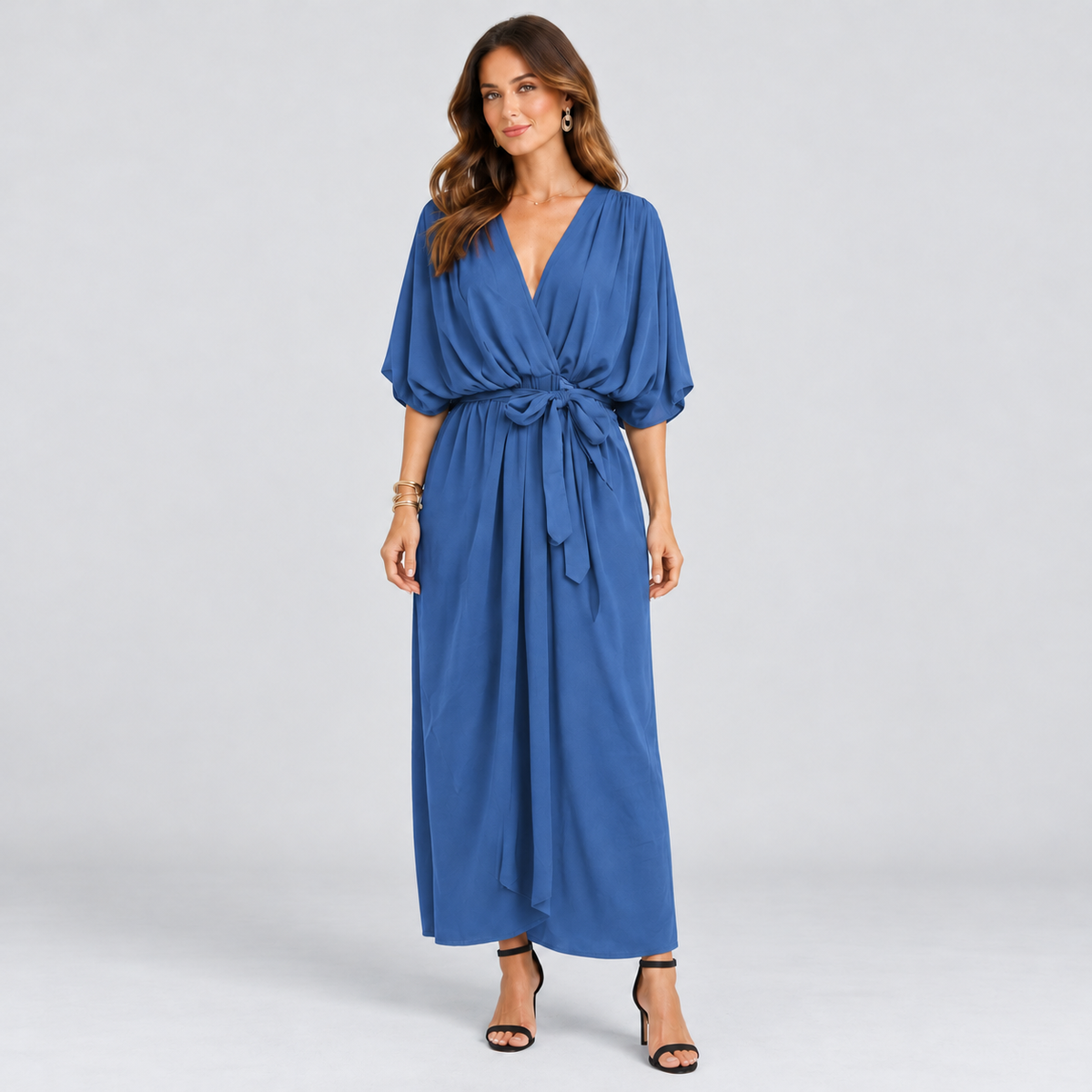 Montarello wrap midi dress – Blue – corrected studio photograph