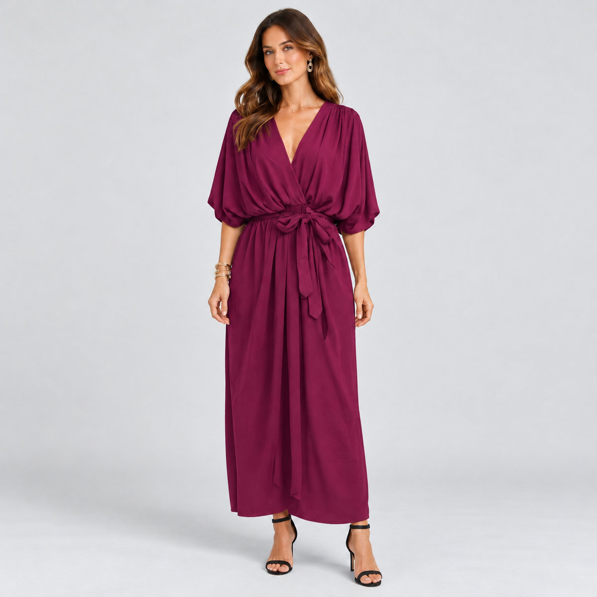 Montarello wrap midi dress – Dark Purple – corrected studio photograph
