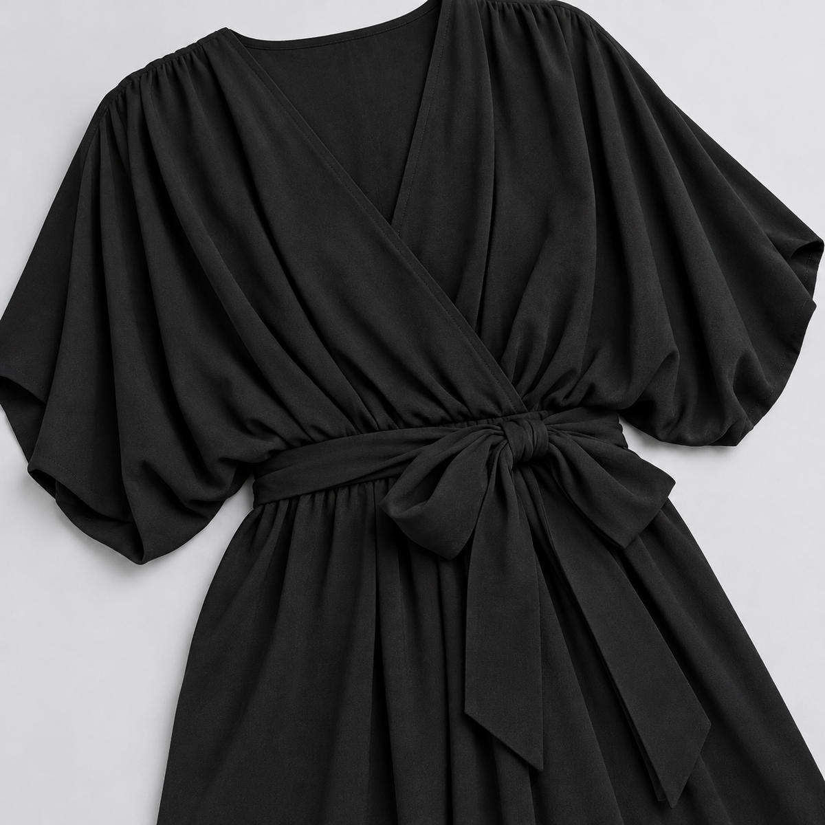 Montarello wrap midi dress – detail – corrected studio photograph