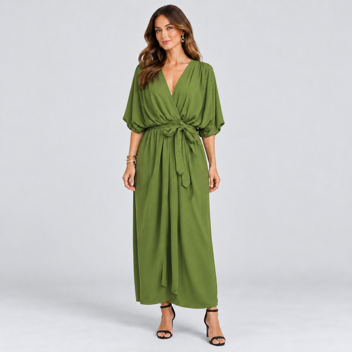 Montarello wrap midi dress – Green – corrected studio photograph