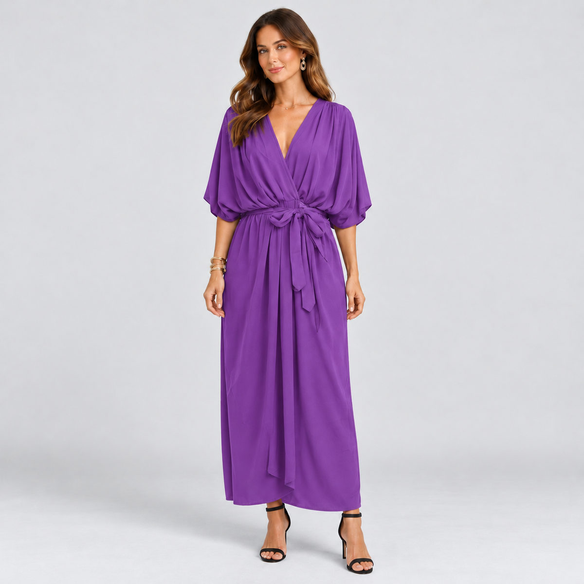 Montarello wrap midi dress – Purple – corrected studio photograph