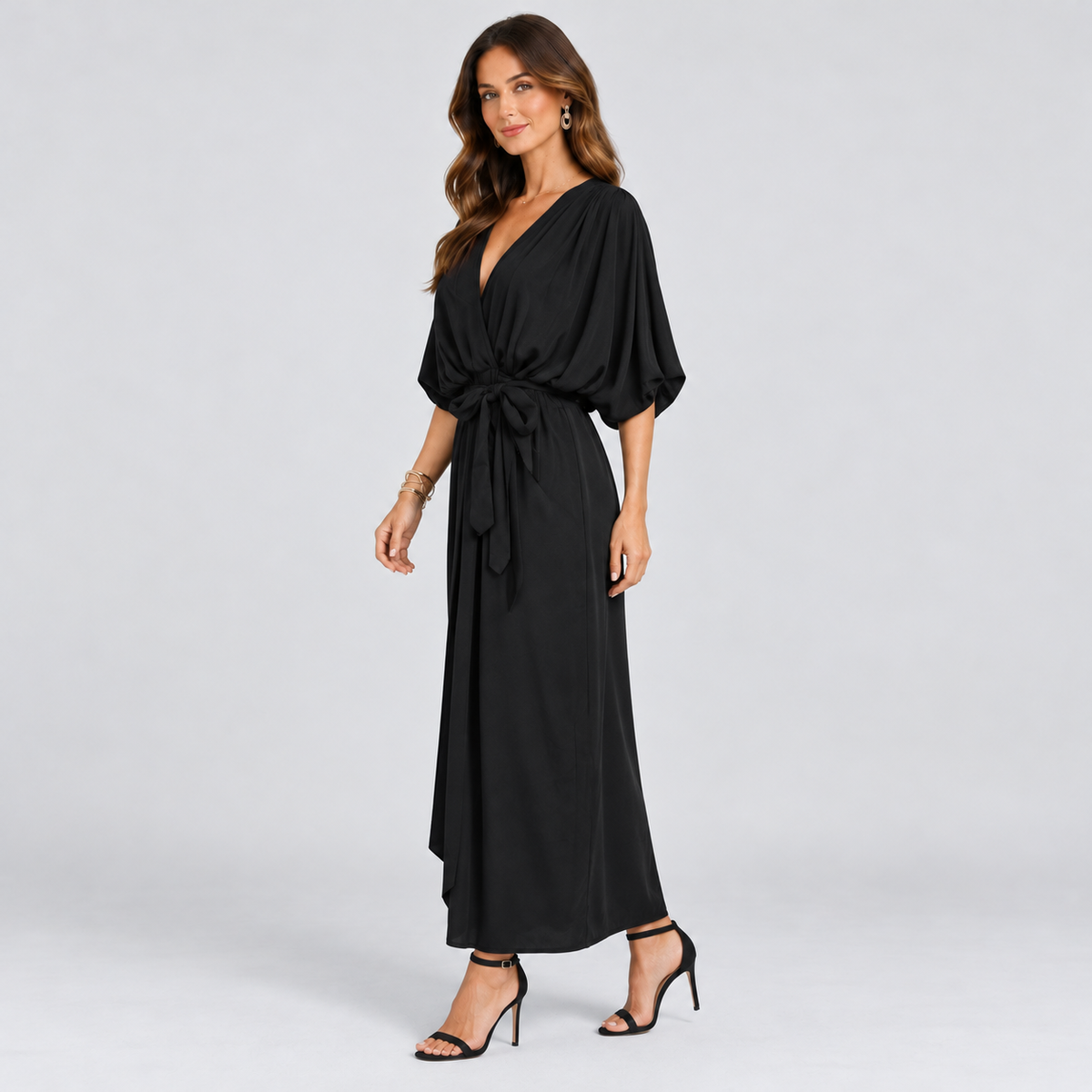 Montarello wrap midi dress – side – corrected studio photograph