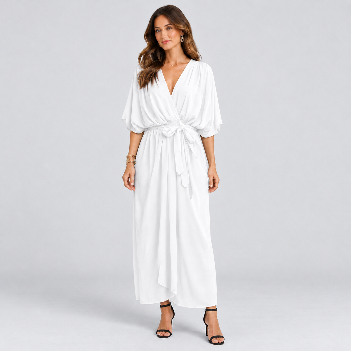 Montarello wrap midi dress – White – corrected studio photograph