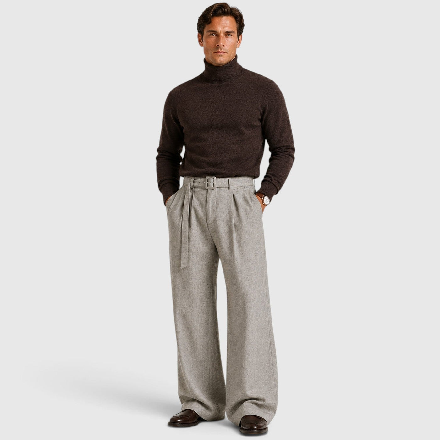 Montarello Men's Trousers Straight Leg Pleated Tailored