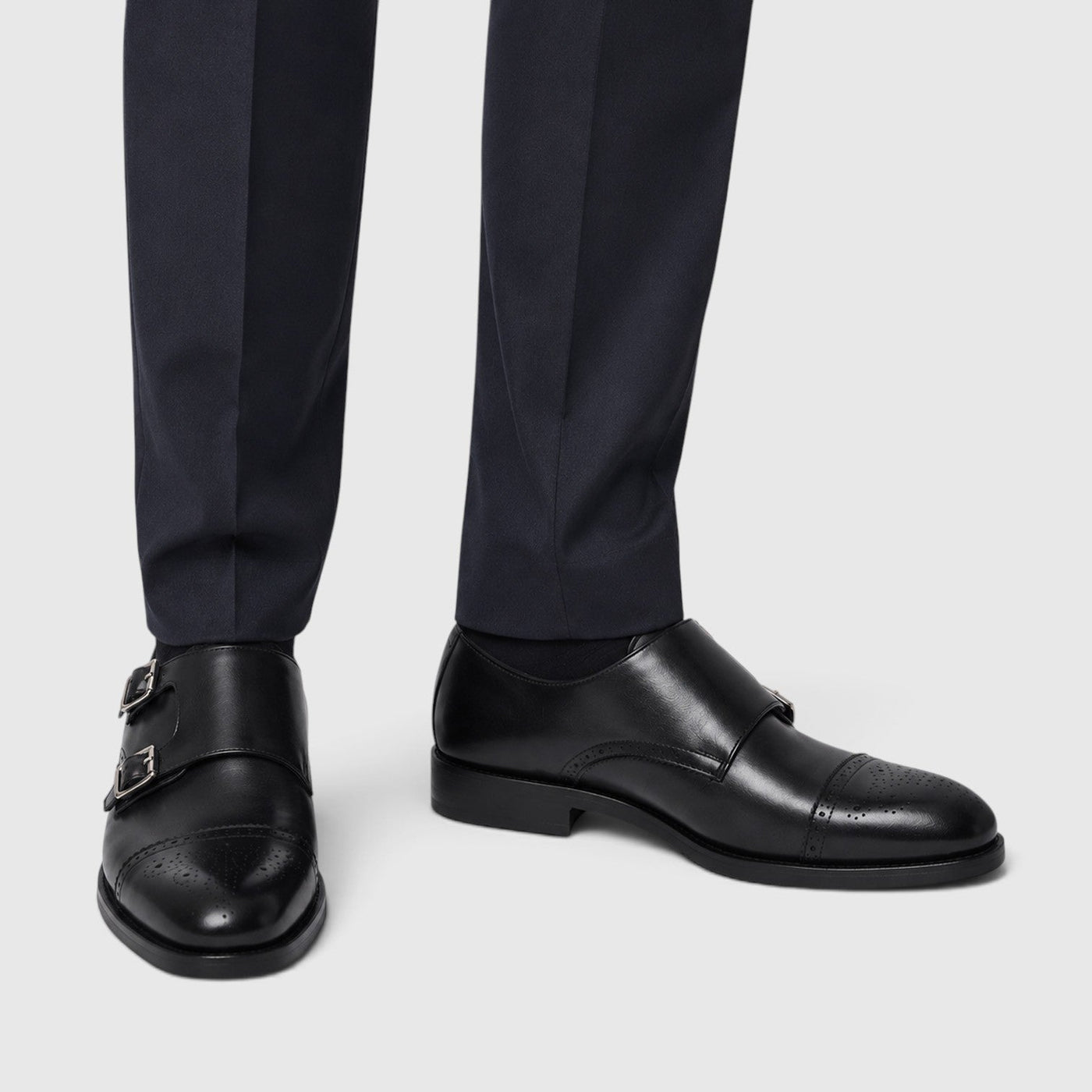 Montarello Men's Formal Shoes Double Monk Strap Leather-Look