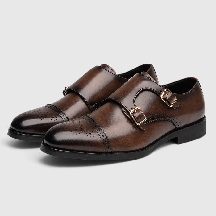 Montarello Men's Formal Shoes Double Monk Strap Leather-Look