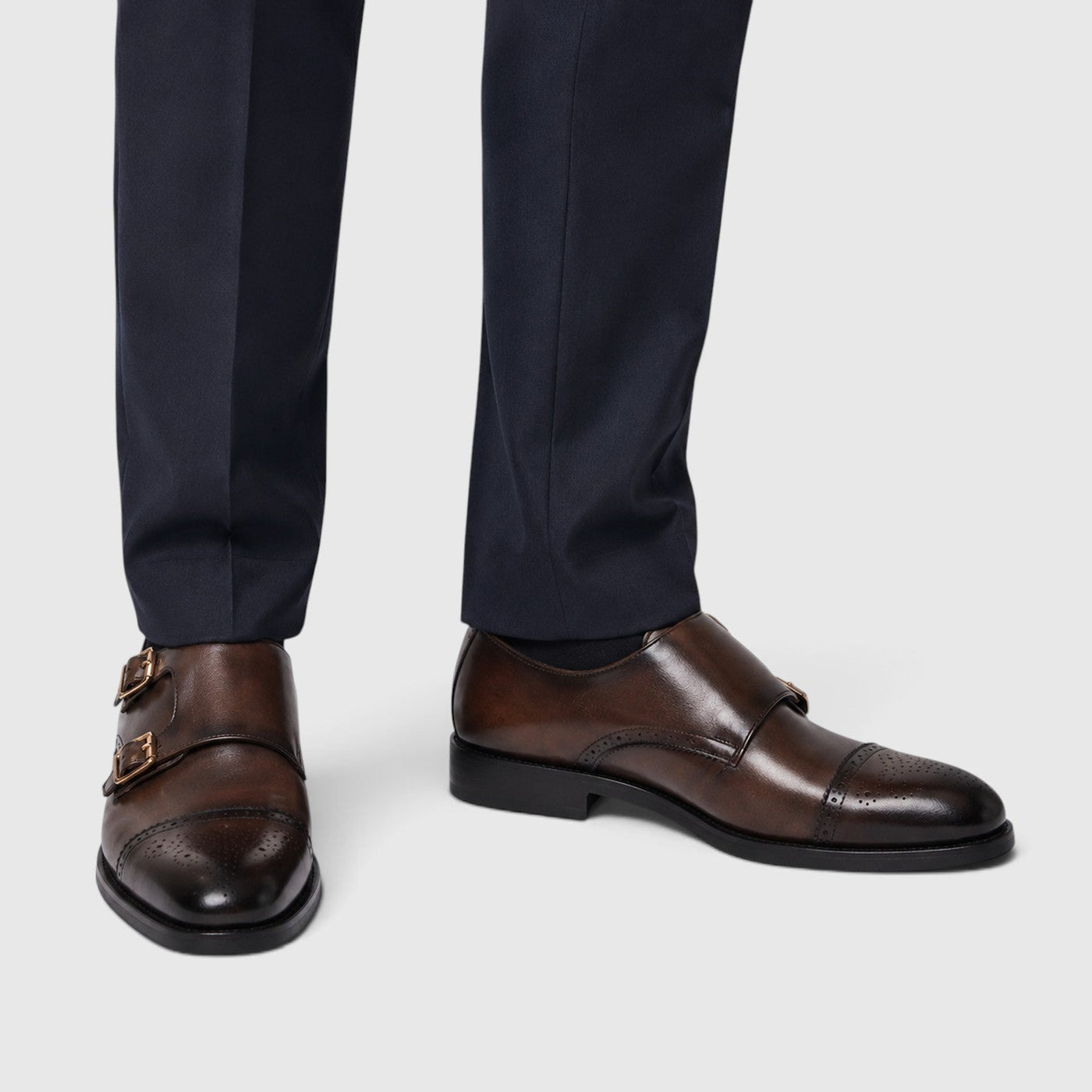 Montarello Men's Formal Shoes Double Monk Strap Leather-Look