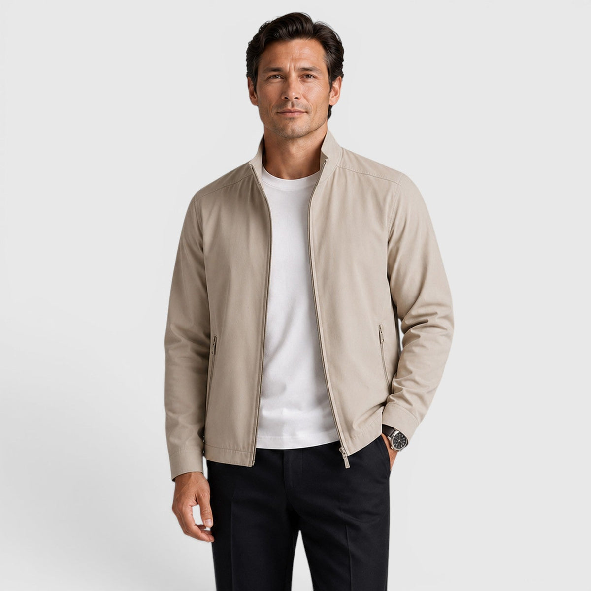 Monvaline Men's Zip Up Jacket Lightweight Tailored Minimalist Everyday