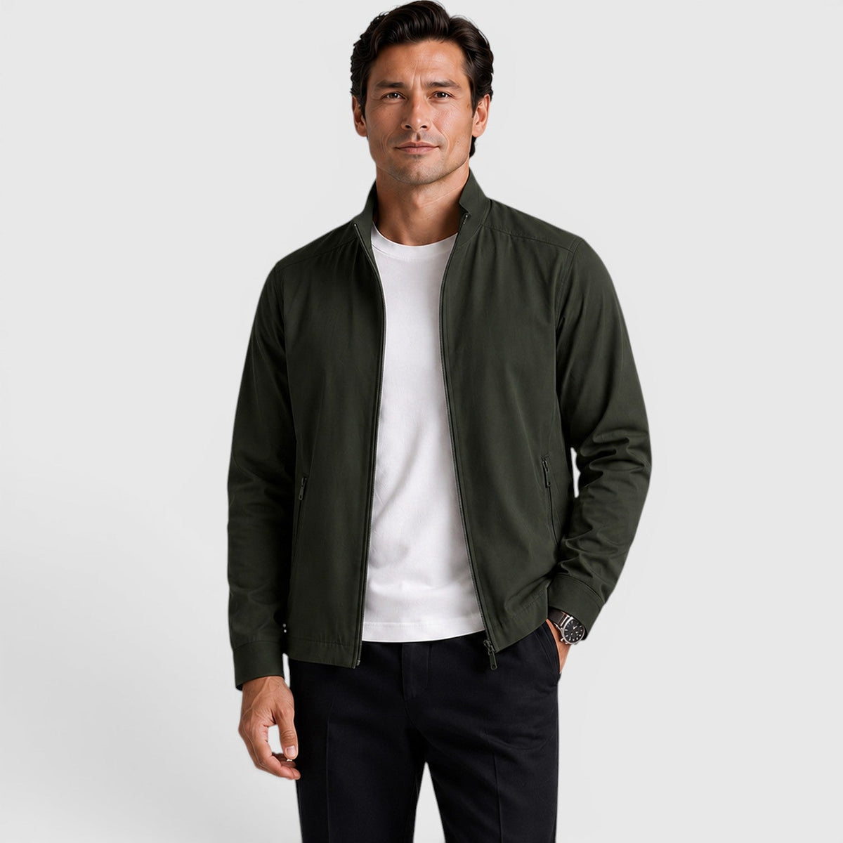 Monvaline Men's Zip Up Jacket Lightweight Tailored Minimalist Everyday