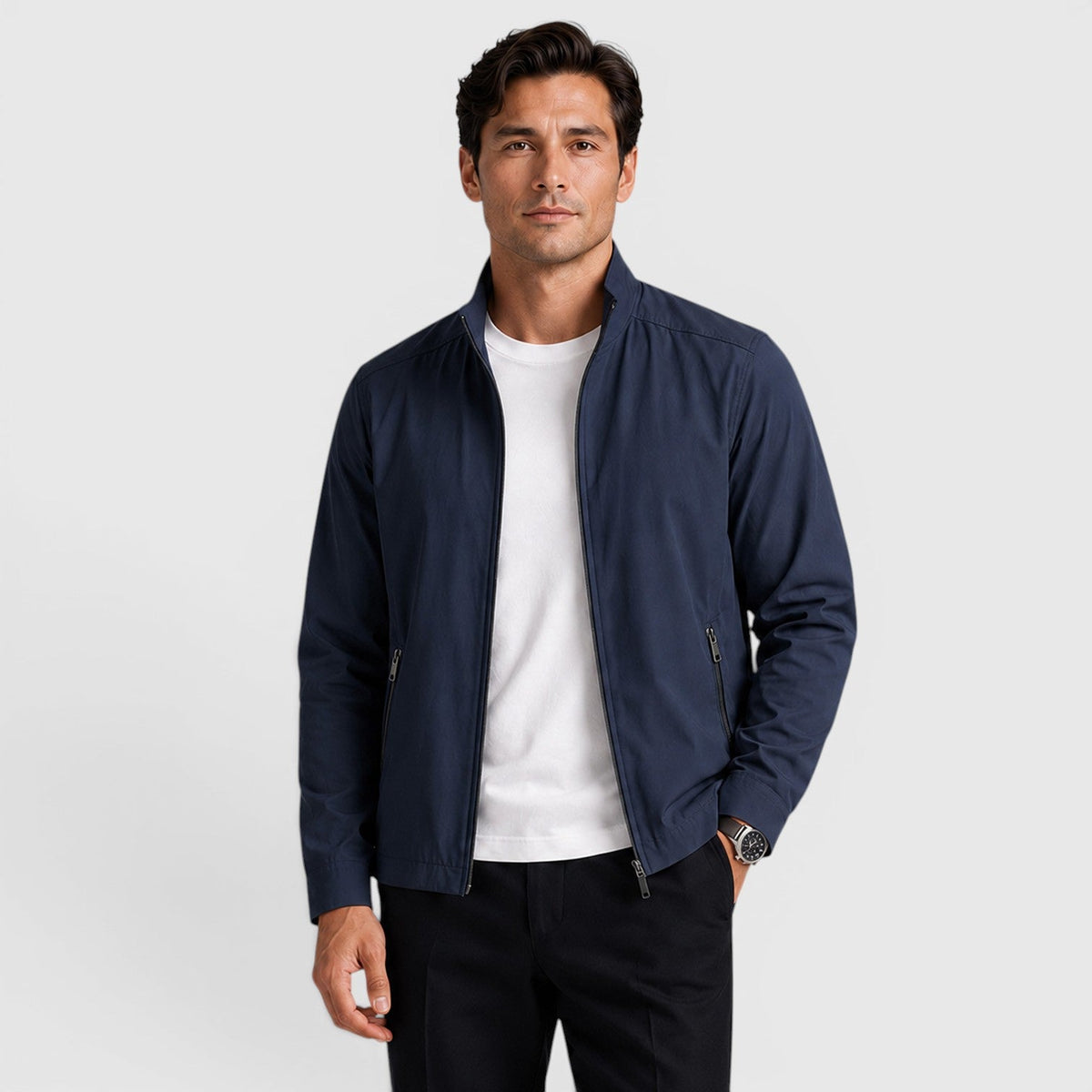 Monvaline Men's Zip Up Jacket Lightweight Tailored Minimalist Everyday