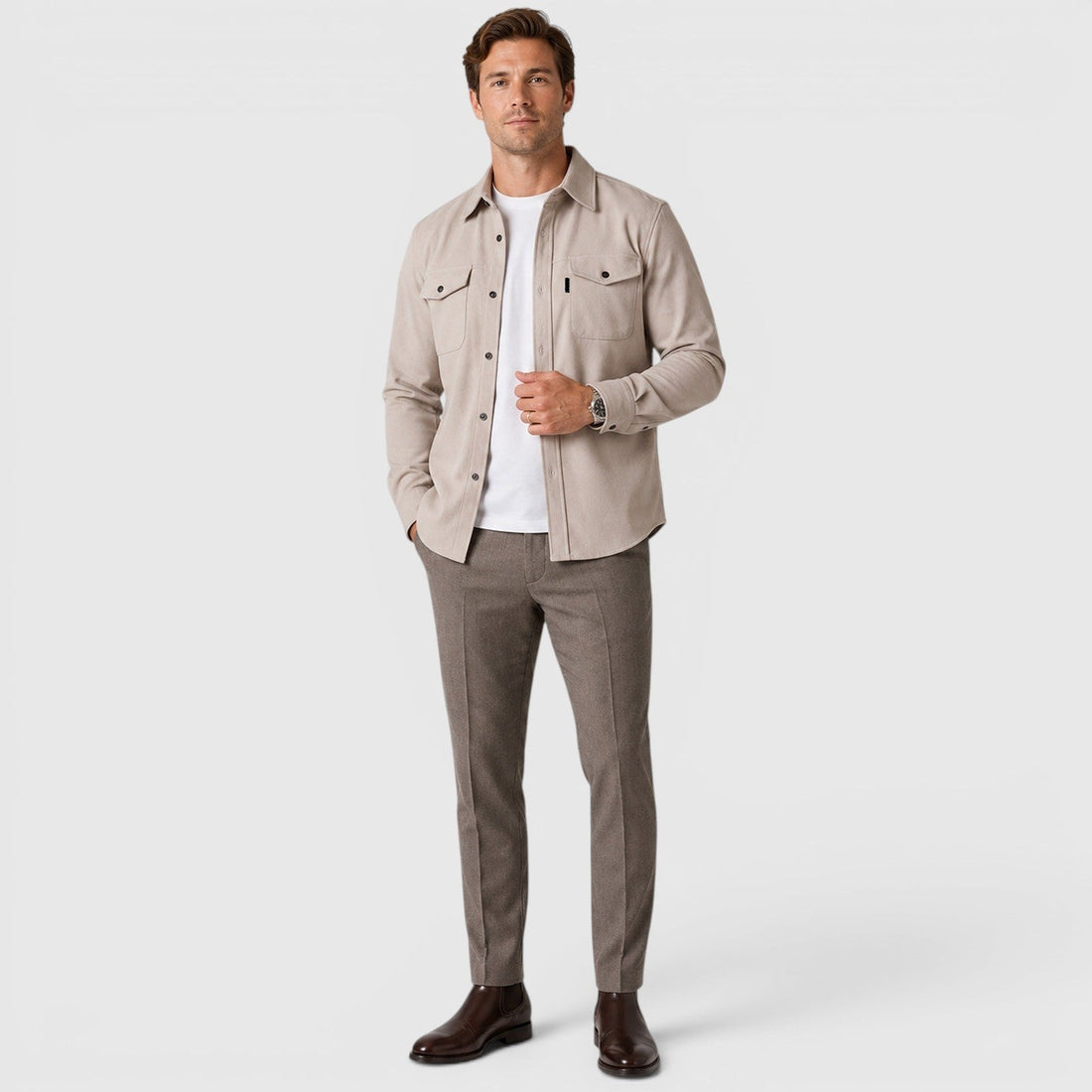 Montarello Men's Overshirt Brushed Cotton-Look Slim Fit