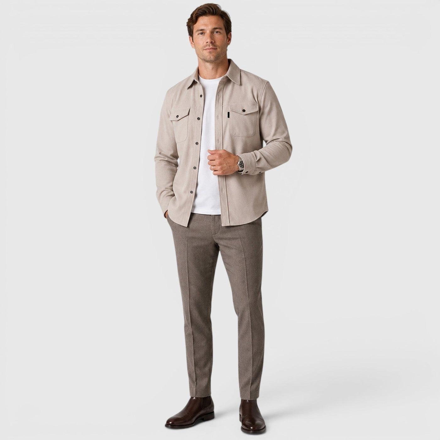 Montarello Men's Overshirt Brushed Cotton-Look Slim Fit