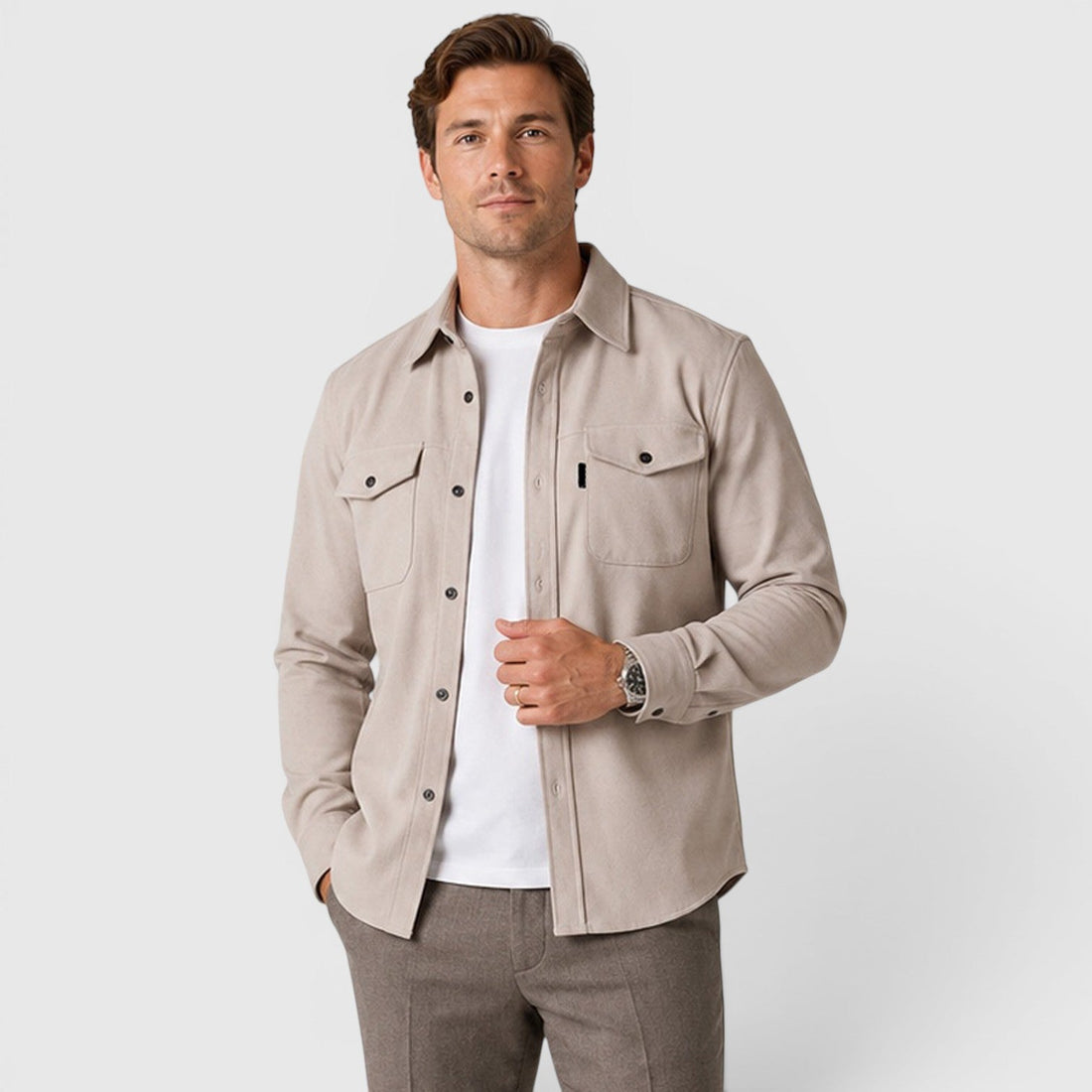 Montarello Men's Overshirt Brushed Cotton-Look Slim Fit