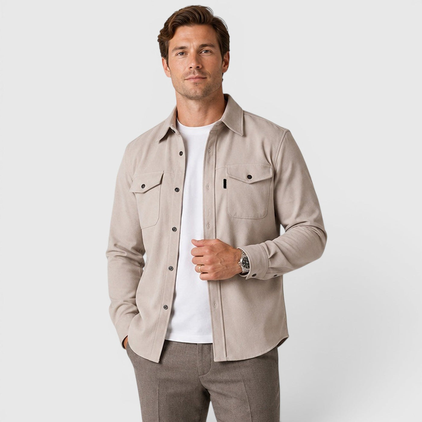 Montarello Men's Overshirt Brushed Cotton-Look Slim Fit