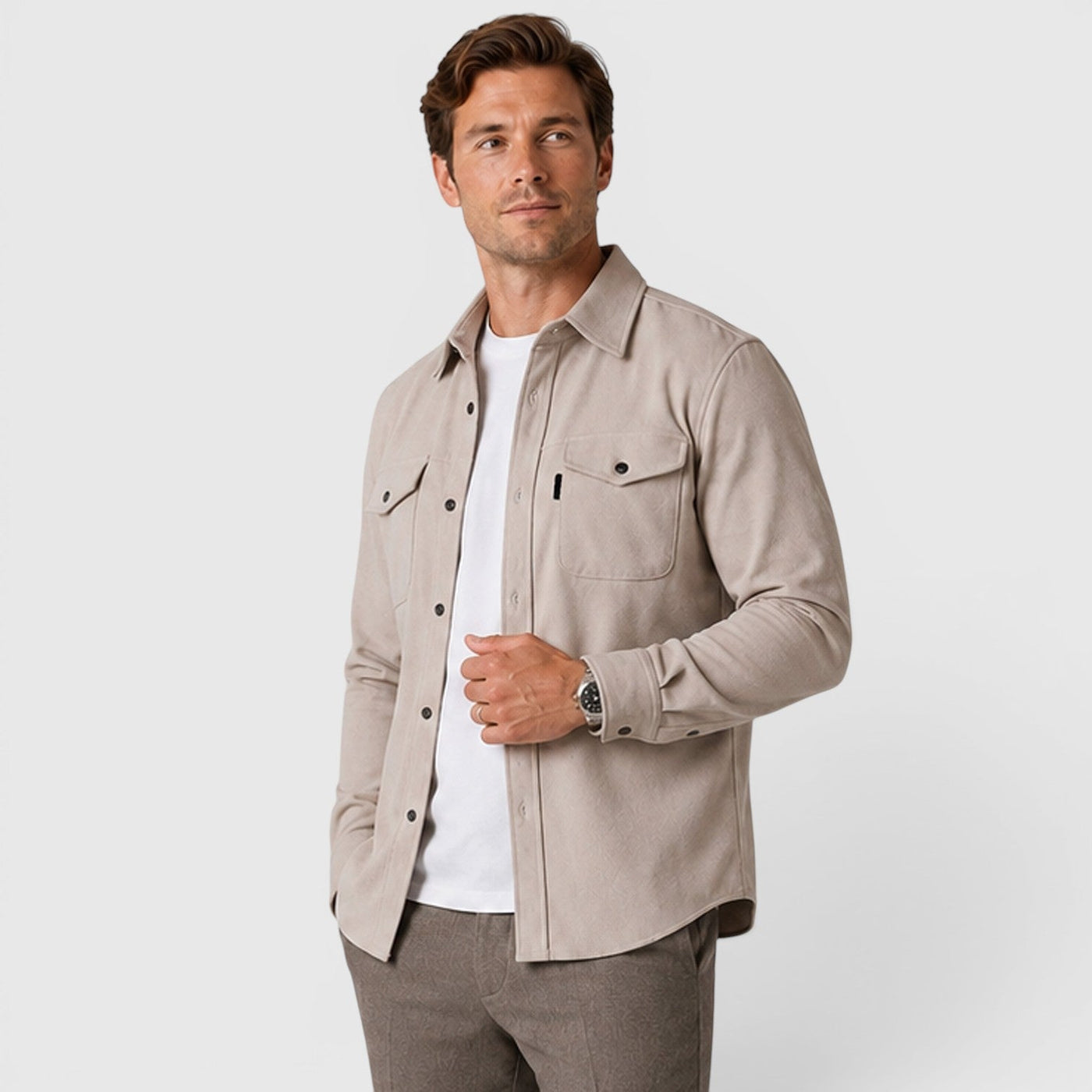 Montarello Men's Overshirt Brushed Cotton-Look Slim Fit