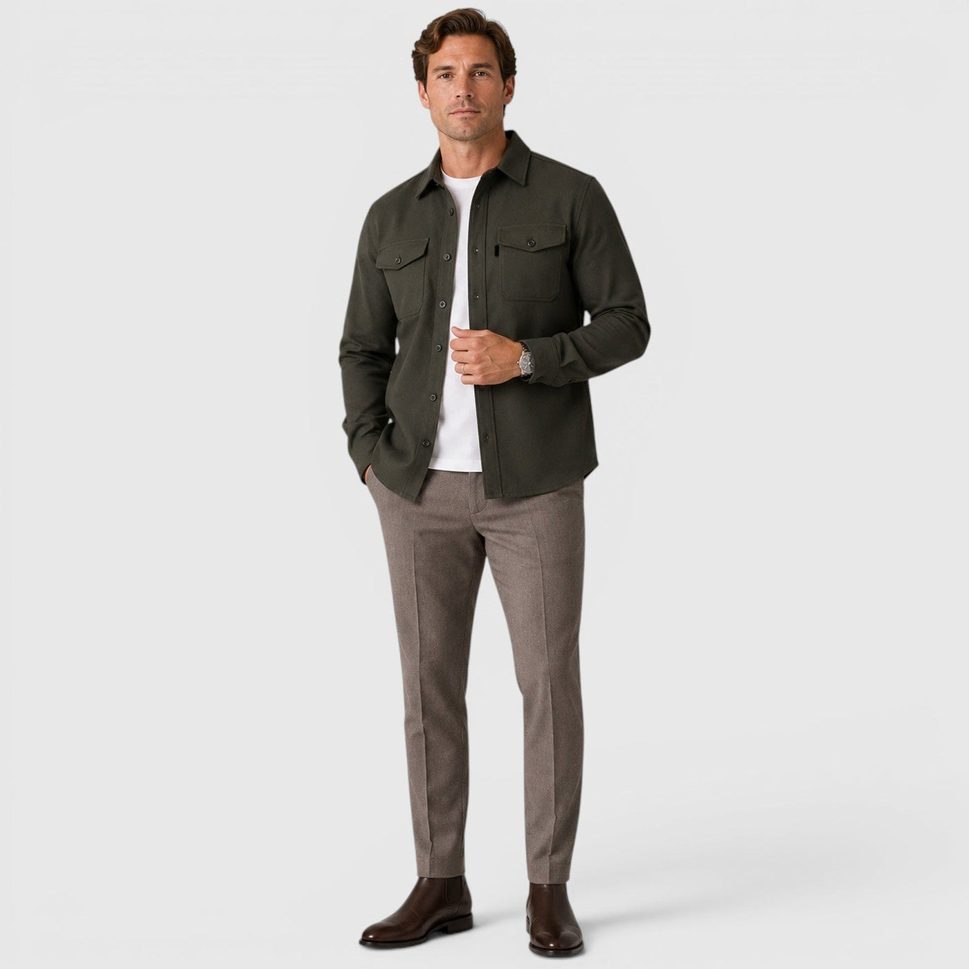 Montarello Men's Overshirt Brushed Cotton-Look Slim Fit