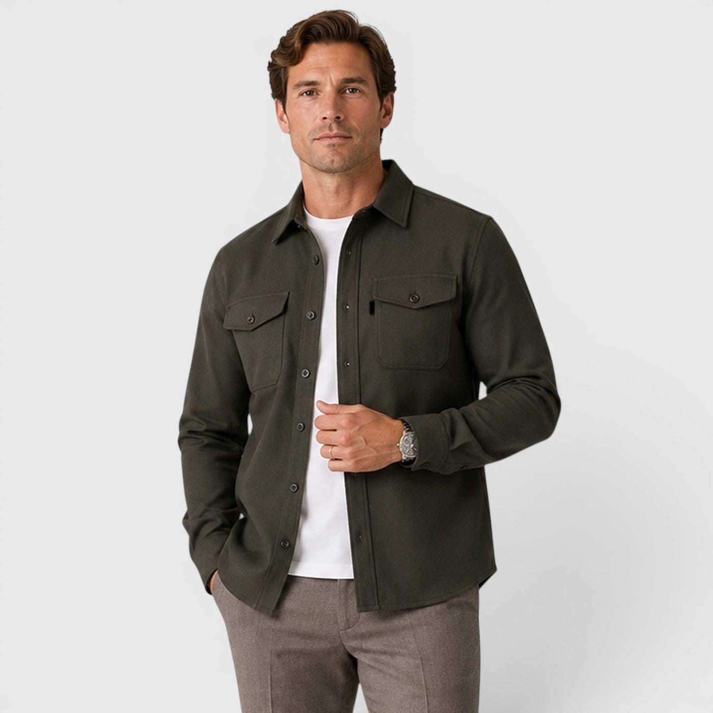 Montarello Men's Overshirt Brushed Cotton-Look Slim Fit