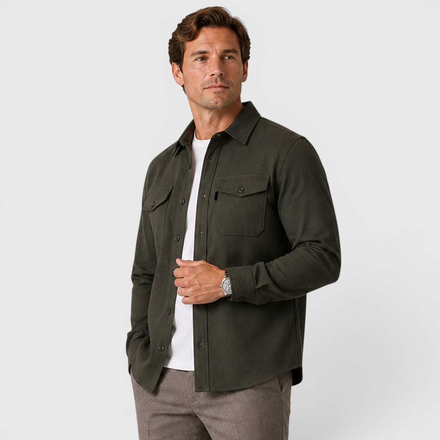 Montarello Men's Overshirt Brushed Cotton-Look Slim Fit
