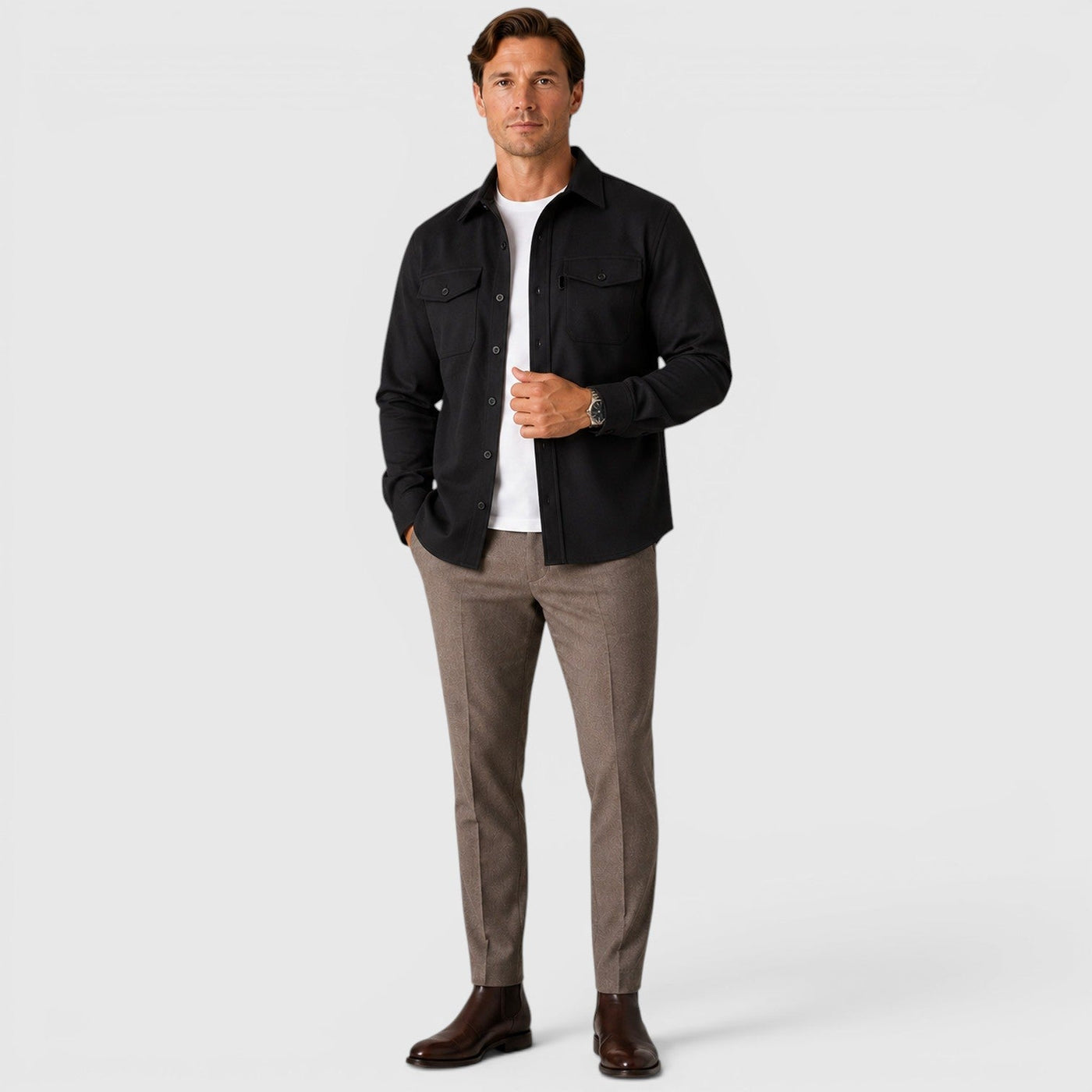 Montarello Men's Overshirt Brushed Cotton-Look Slim Fit
