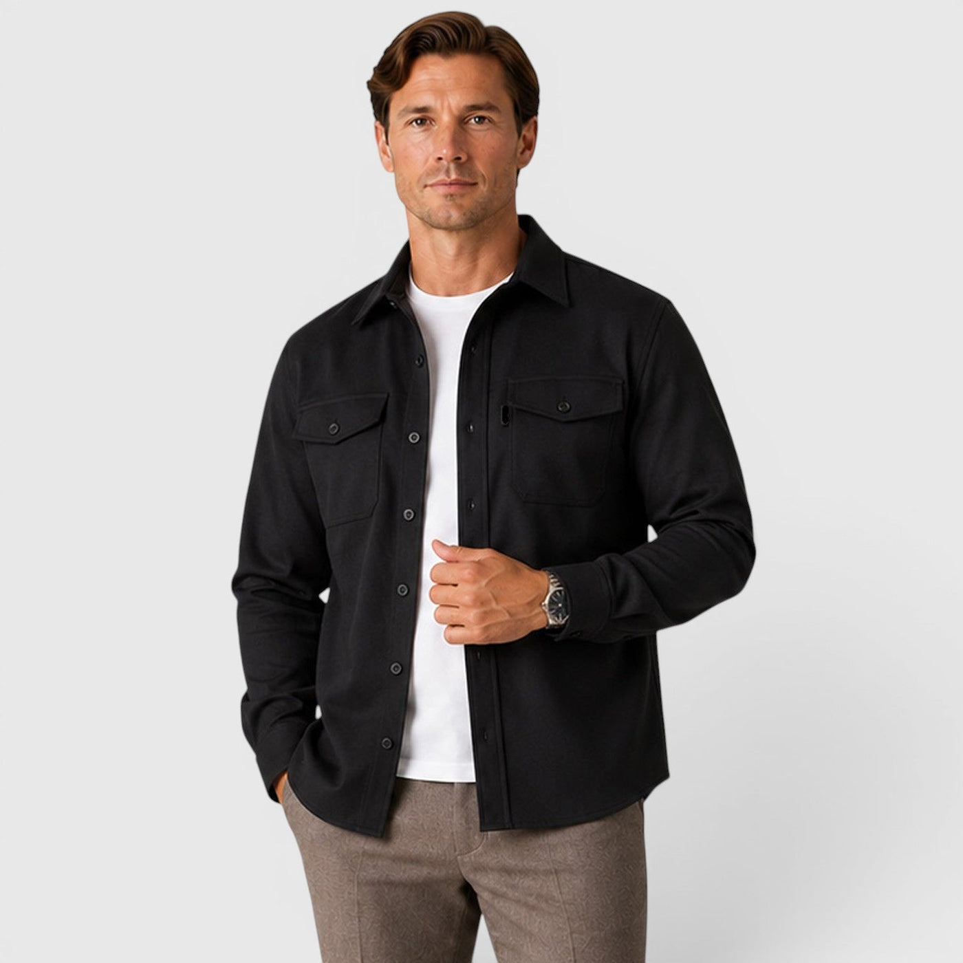 Montarello Men's Overshirt Brushed Cotton-Look Slim Fit