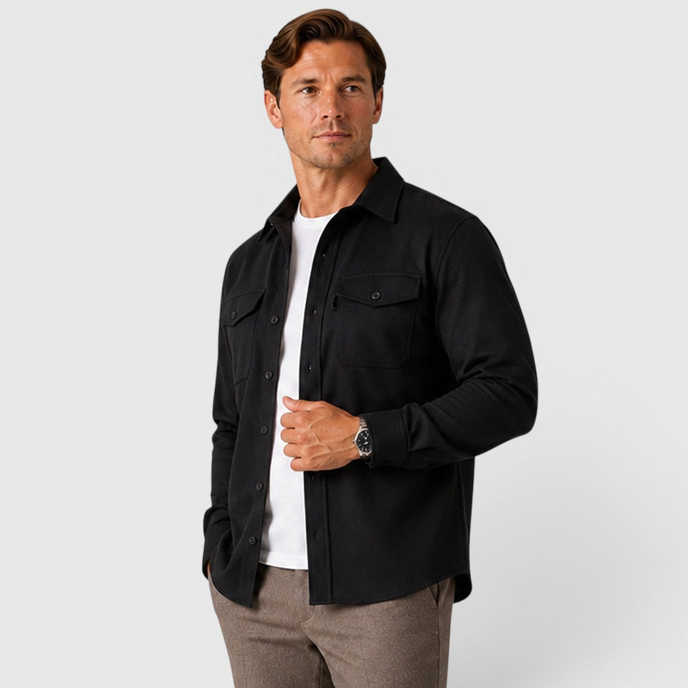 Montarello Men's Overshirt Brushed Cotton-Look Slim Fit