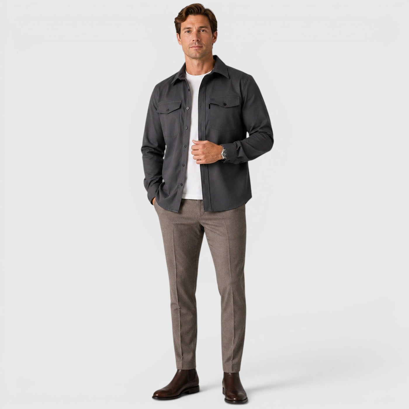 Montarello Men's Overshirt Brushed Cotton-Look Slim Fit