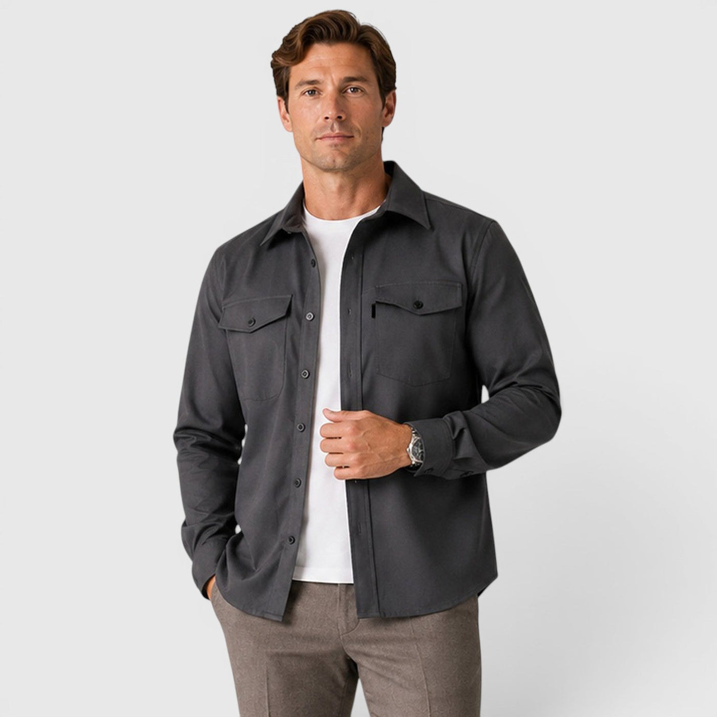 Montarello Men's Overshirt Brushed Cotton-Look Slim Fit