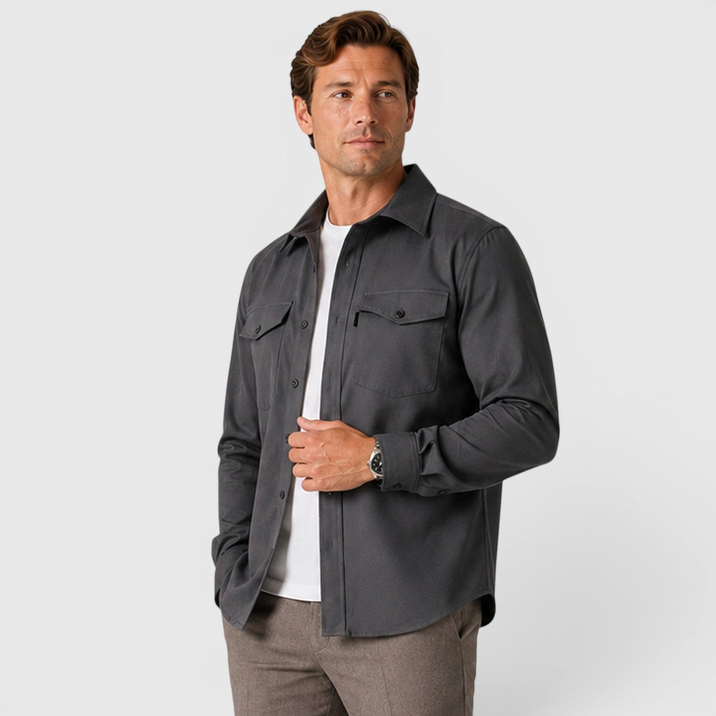 Montarello Men's Overshirt Brushed Cotton-Look Slim Fit
